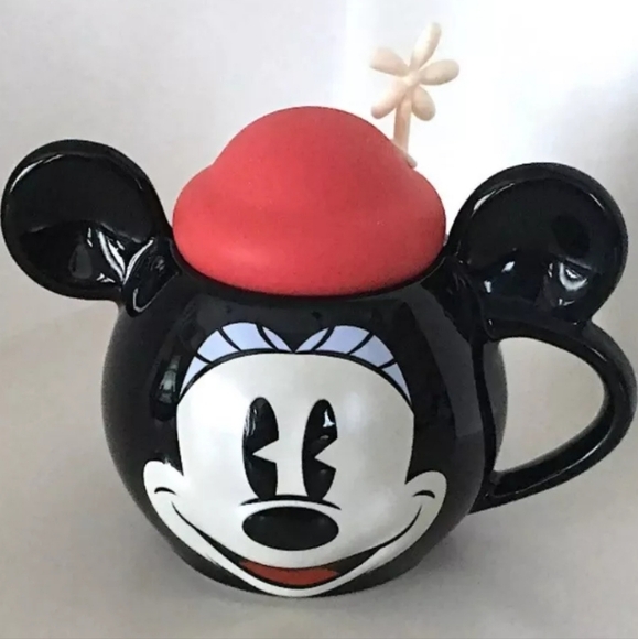DisneyParks Minnie Mouse Sculpted Ceramic Mug With Silicone Hat Lid NWT - Picture 5 of 5